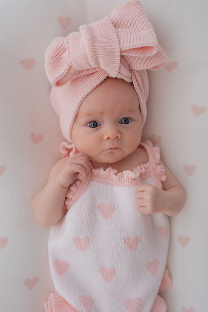 Knit Singlet Romper | Pink Hearts