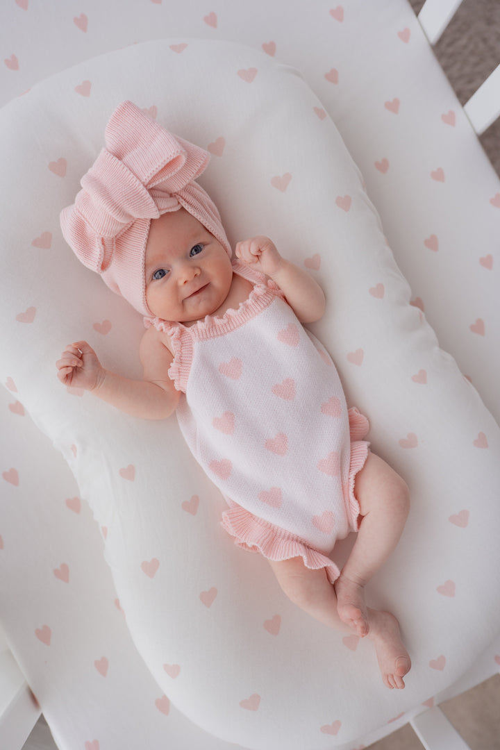 Knit Singlet Romper | Pink Hearts