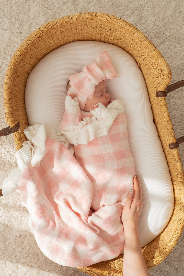 Frill Knit Blanket | Pink Gingham