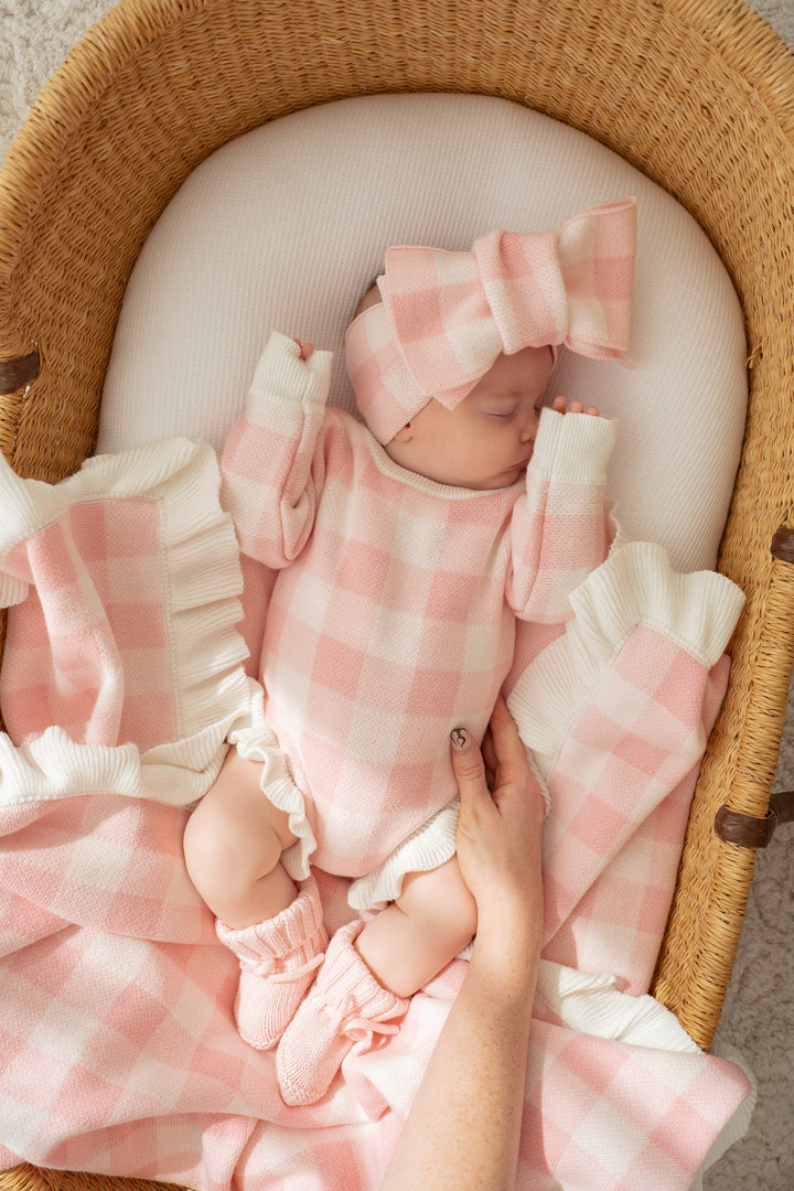 Knitted Oversized Topknot | Pink Gingham