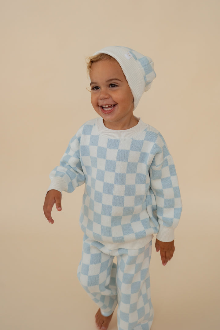 Knit Set | Sky Blue Checker
