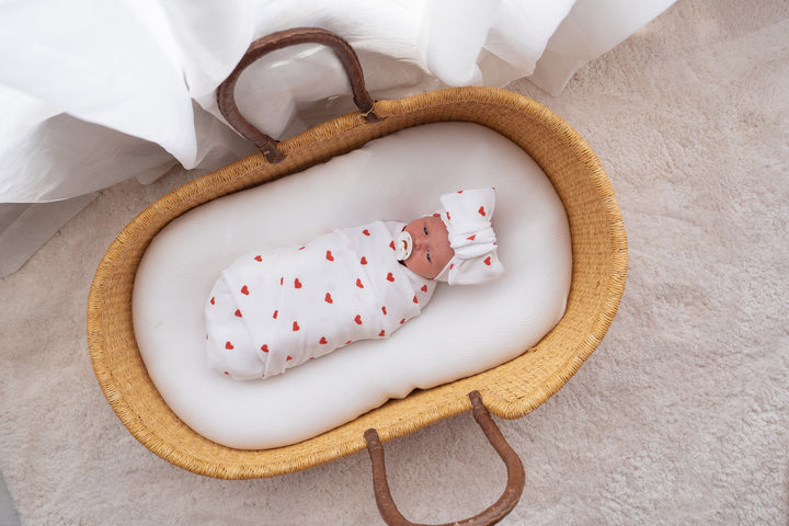 Swaddle Set | Red Hearts Waffle