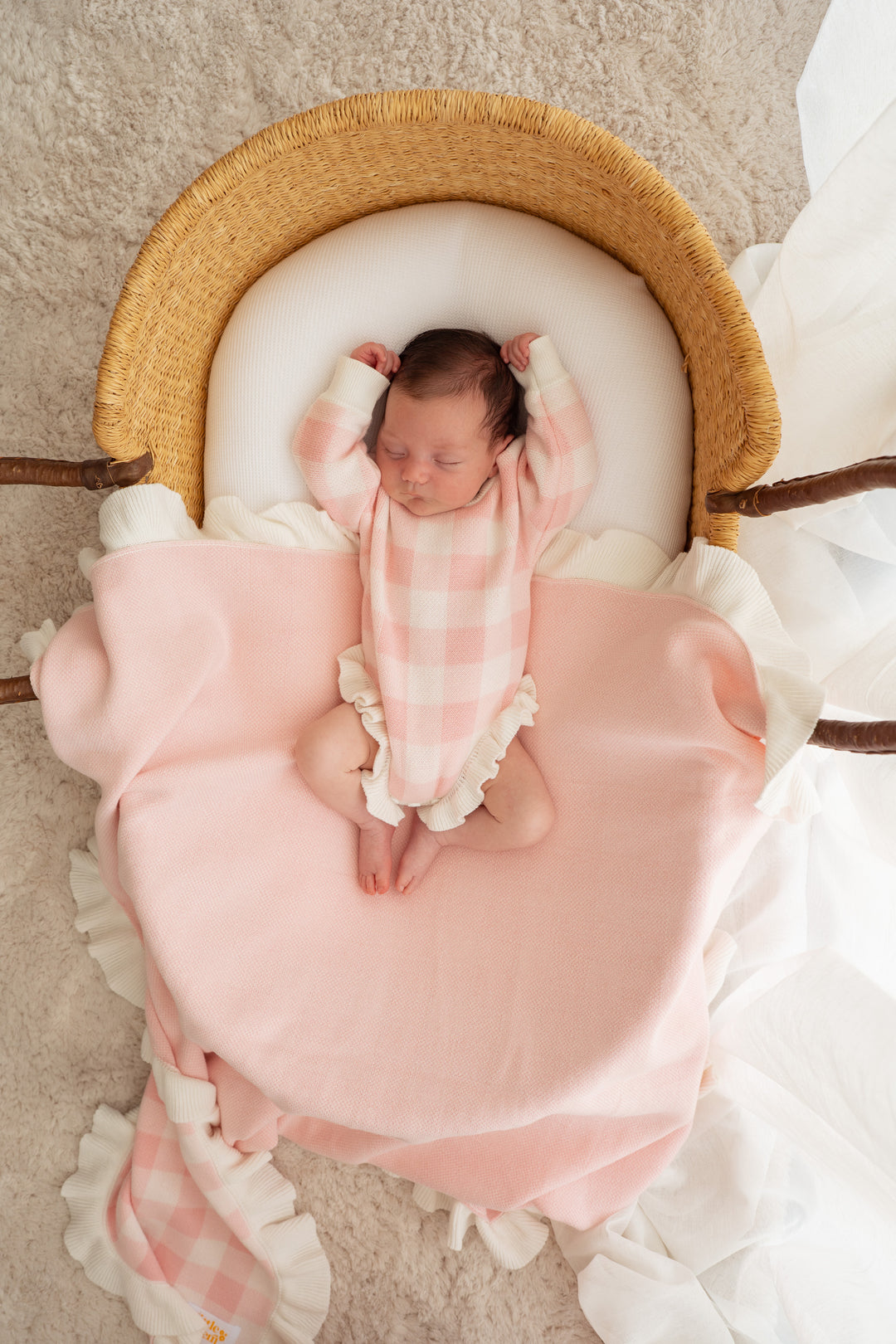 Frill Knit Blanket | Pink Gingham