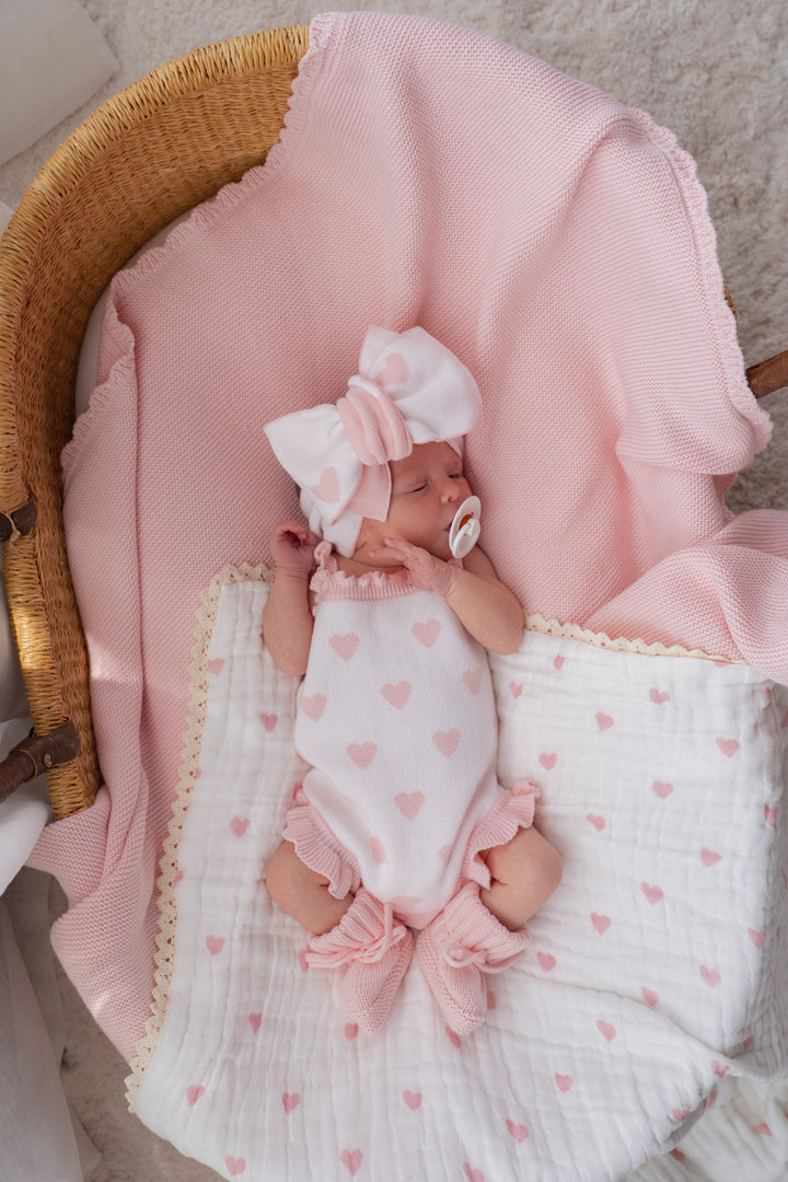 Knit Singlet Romper | Pink Hearts