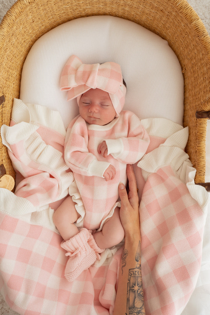 Frill Knit Blanket | Pink Gingham
