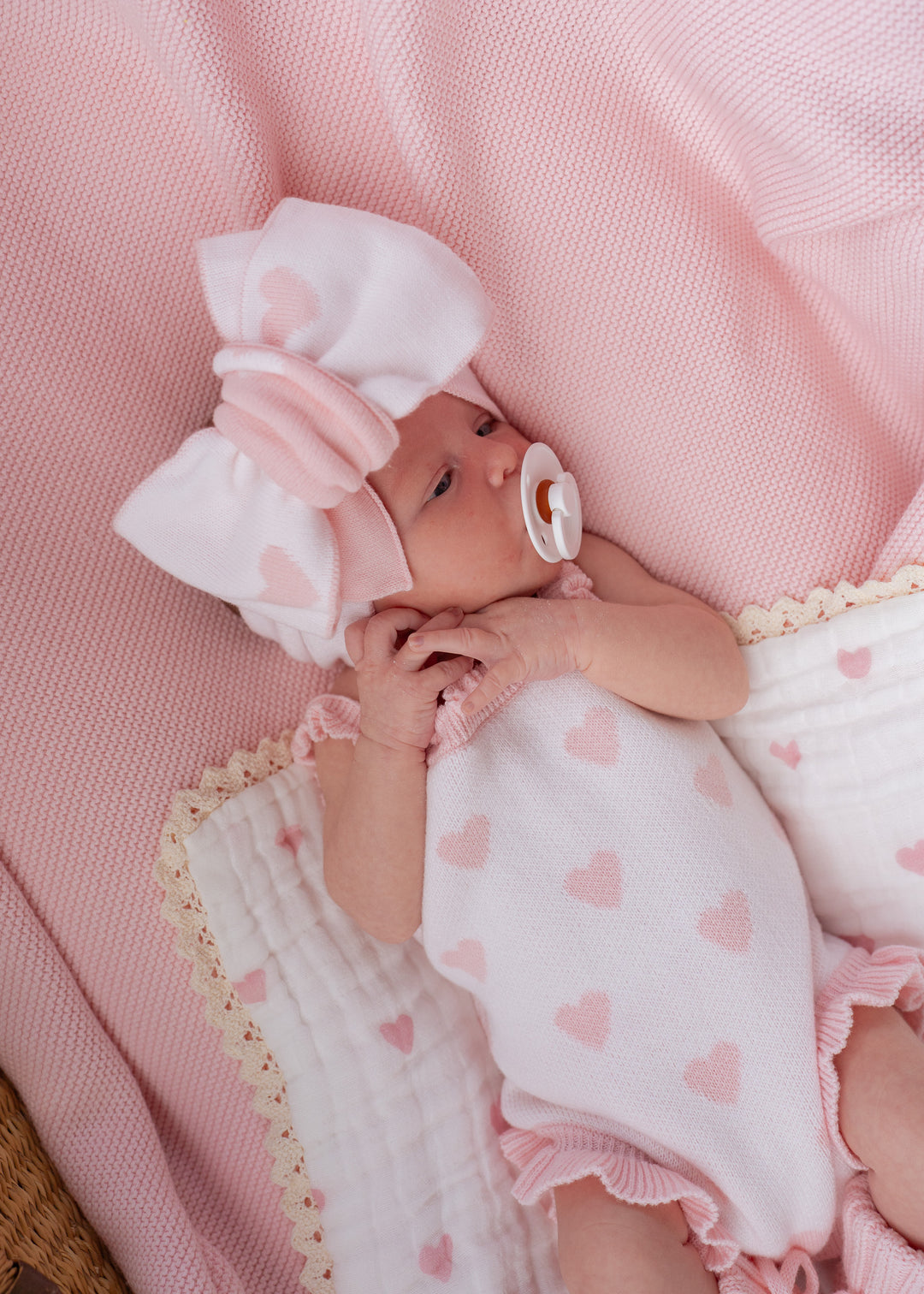 Knit Singlet Romper | Pink Hearts