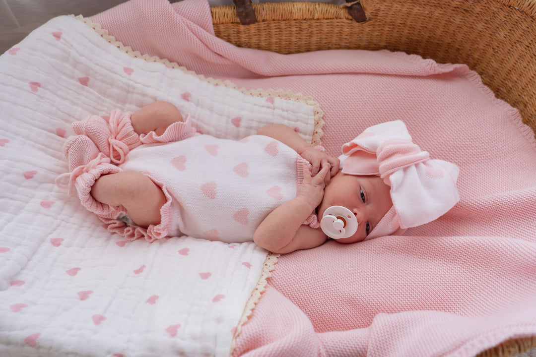 Knitted Oversized Topknot | Pink hearts