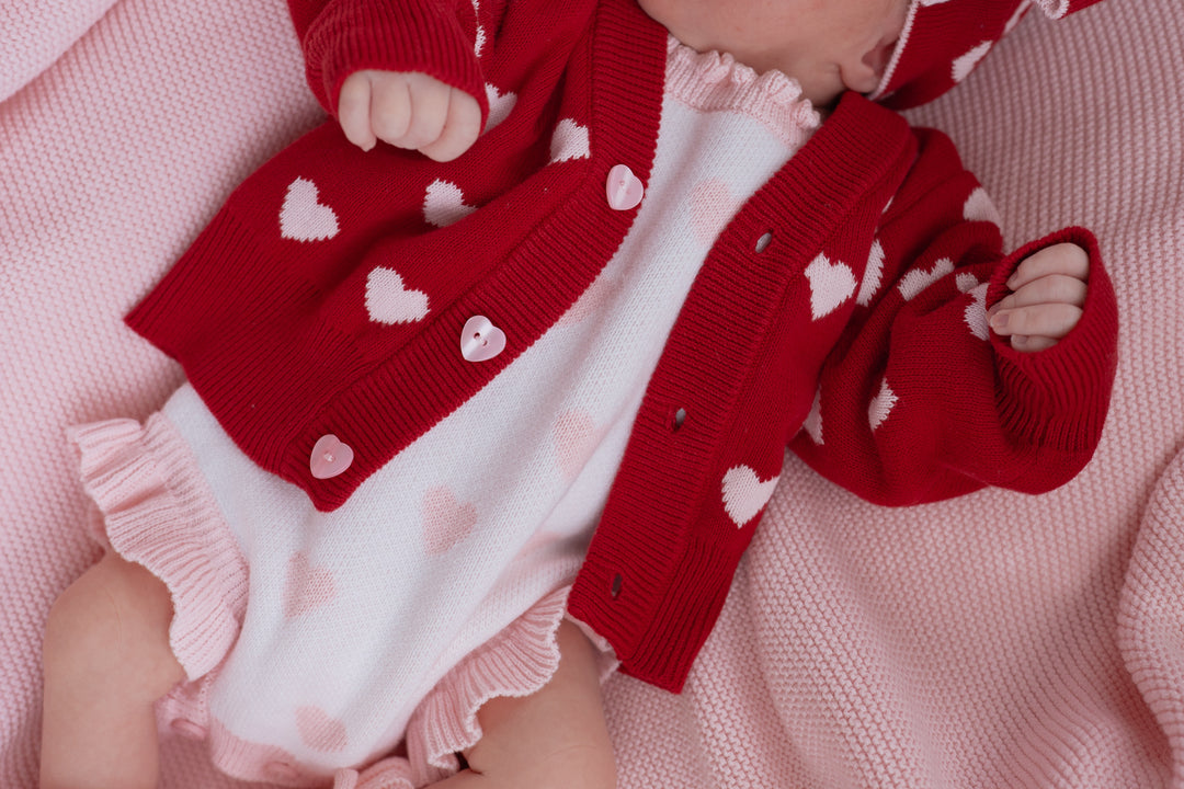 Knitted Cardigan | Red Hearts