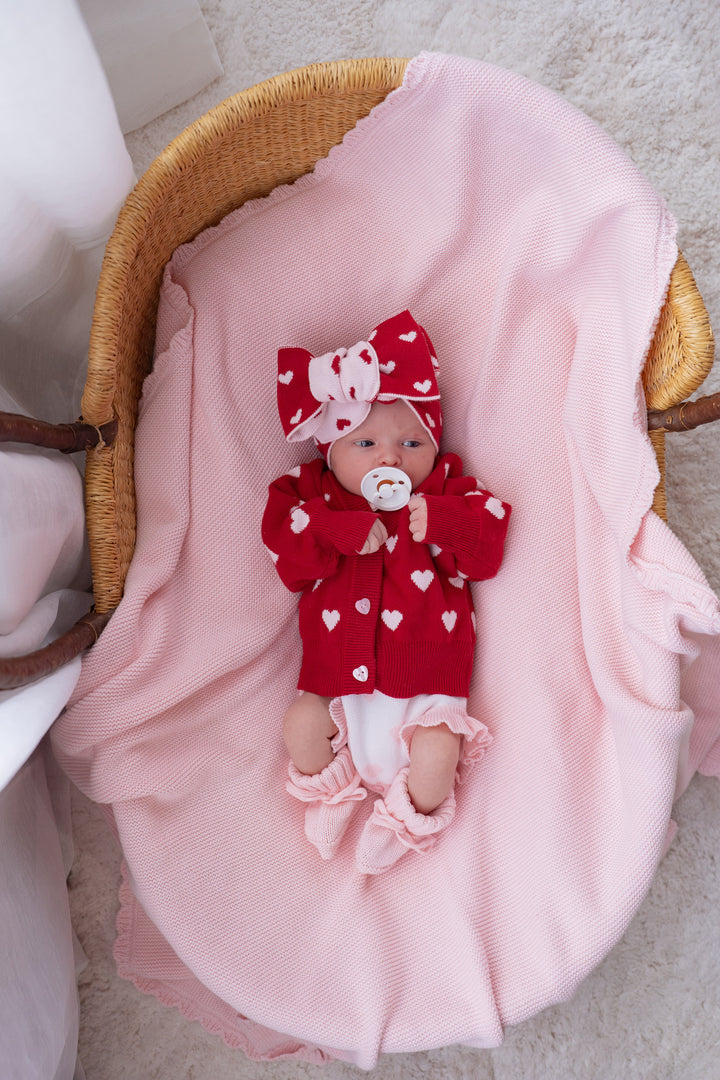 Knitted Cardigan | Red Hearts