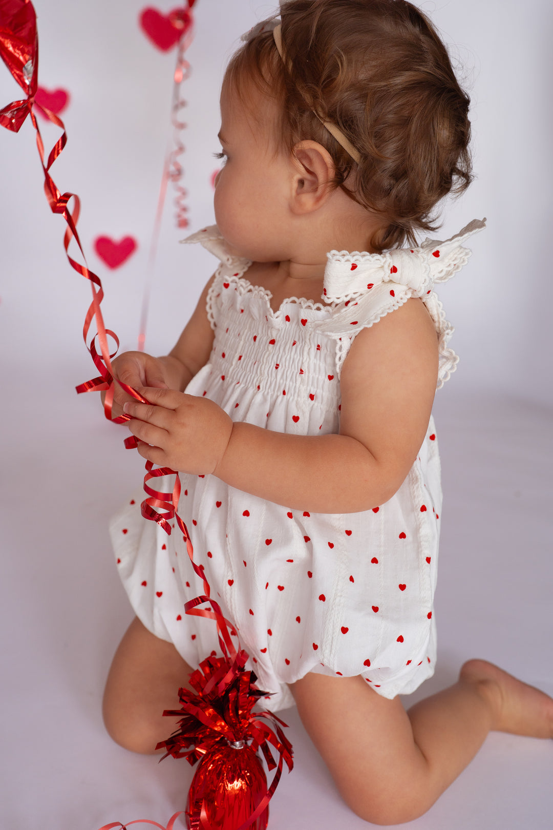 Tie Bubble Romper | Red Hearts Cotton