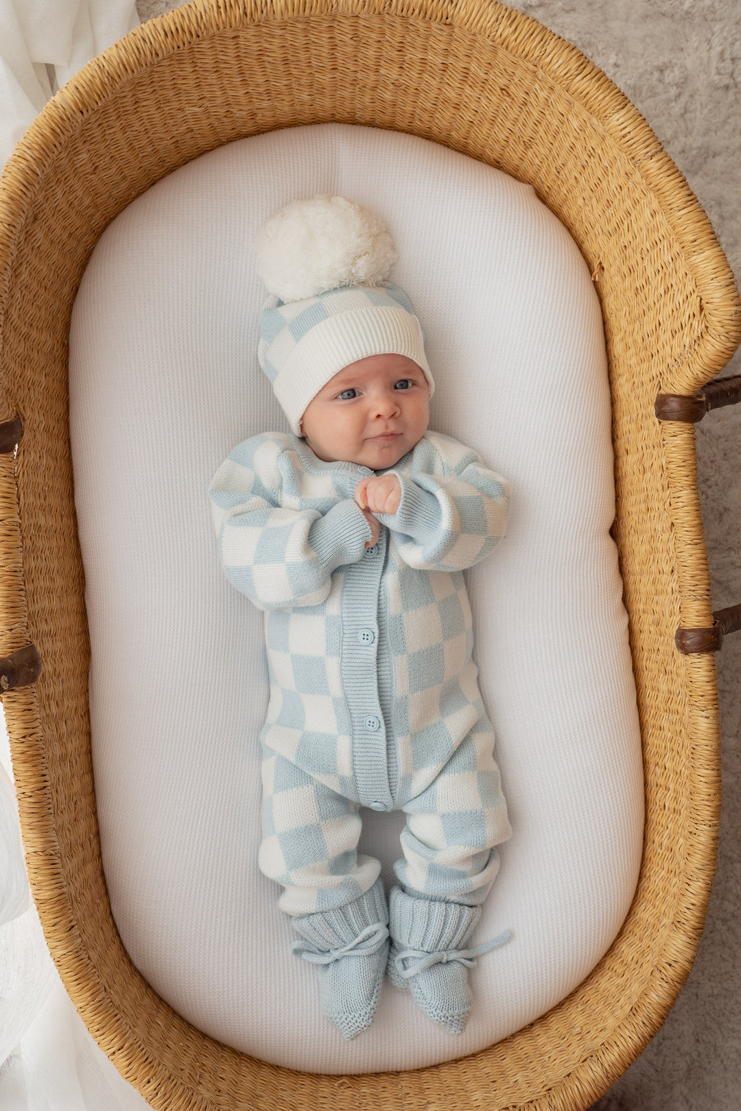 Knit Classic Romper | Sky Blue Checker