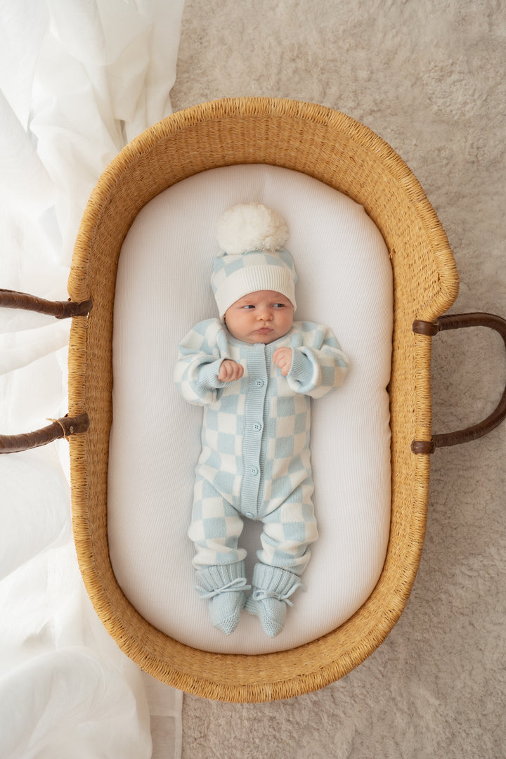 Knit Classic Romper | Sky Blue Checker