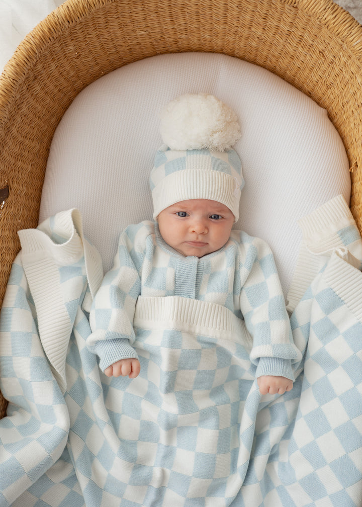 Border Knit Blanket | Blue Checker