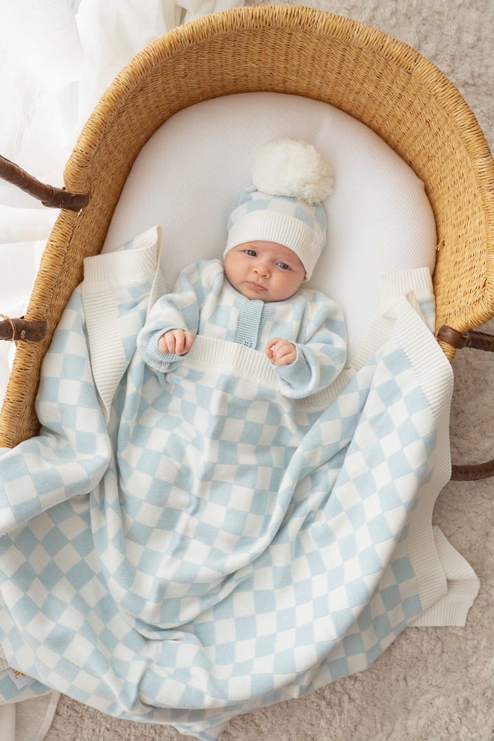 Border Knit Blanket | Blue Checker