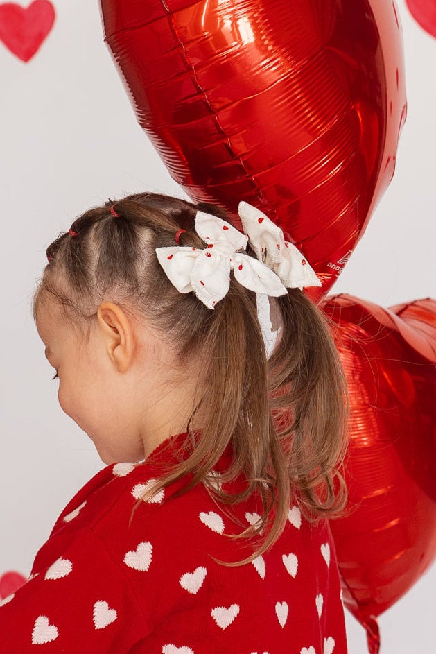 Twin Bow Clips | Red Hearts Cotton