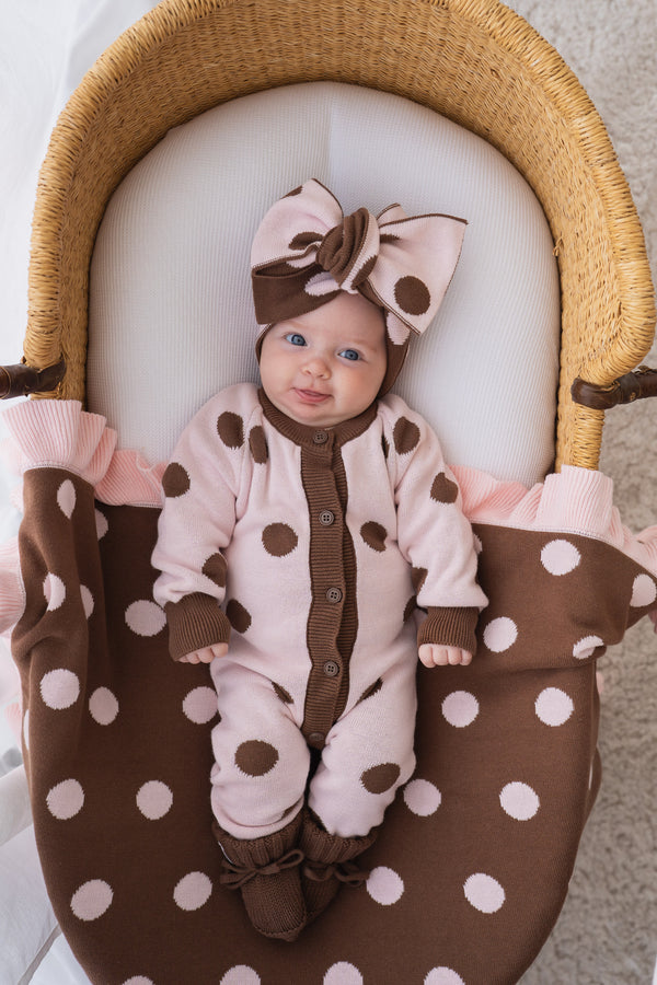 Knit Classic Romper | Pink Choc Polka