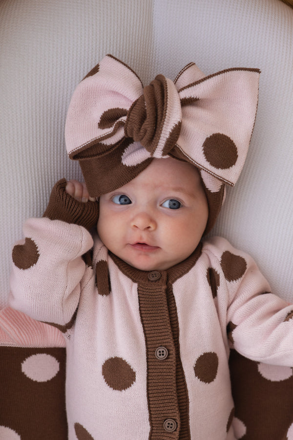 Knitted Oversized Topknot | Choc Pink Polka