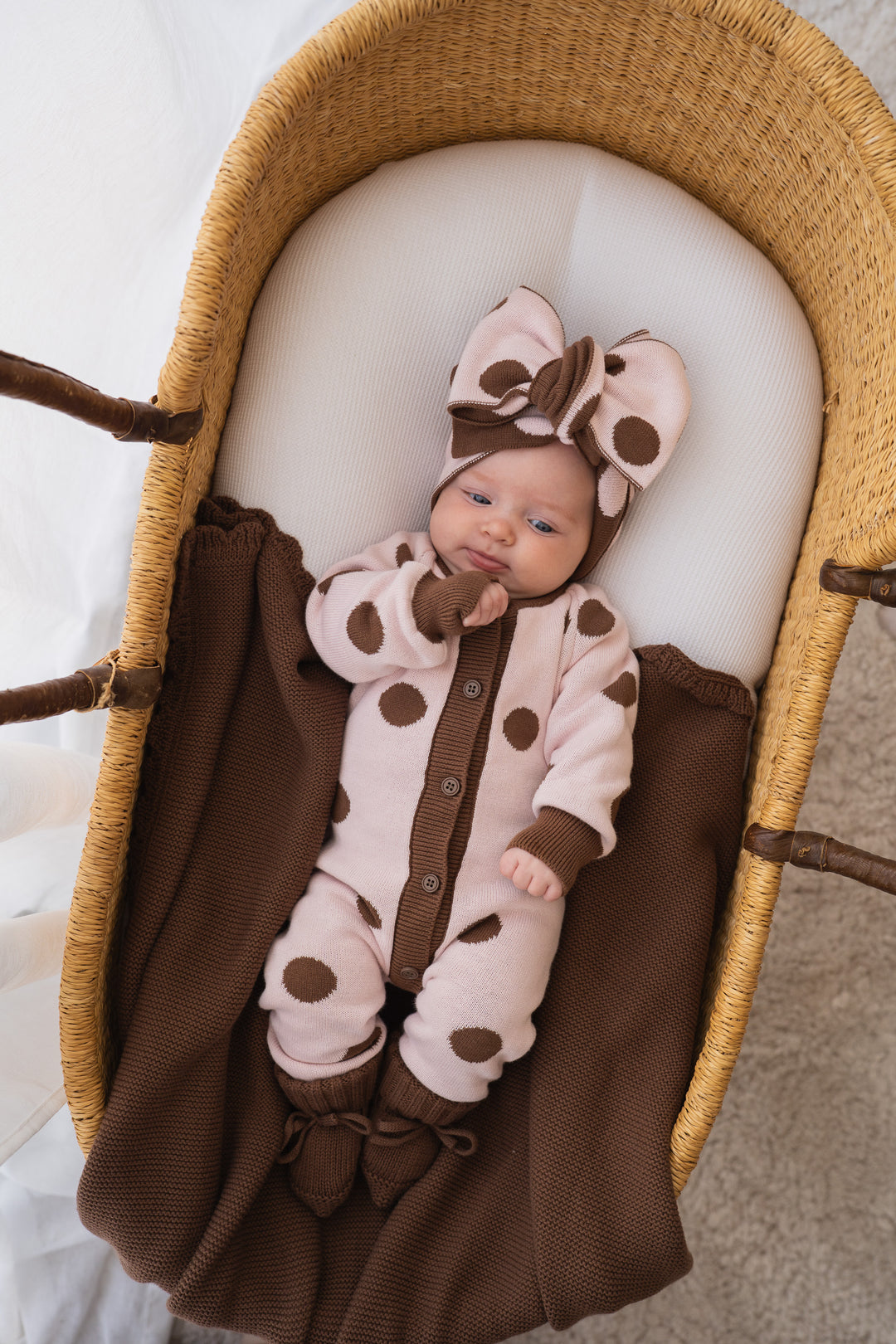 Knit Classic Romper | Pink Choc Polka