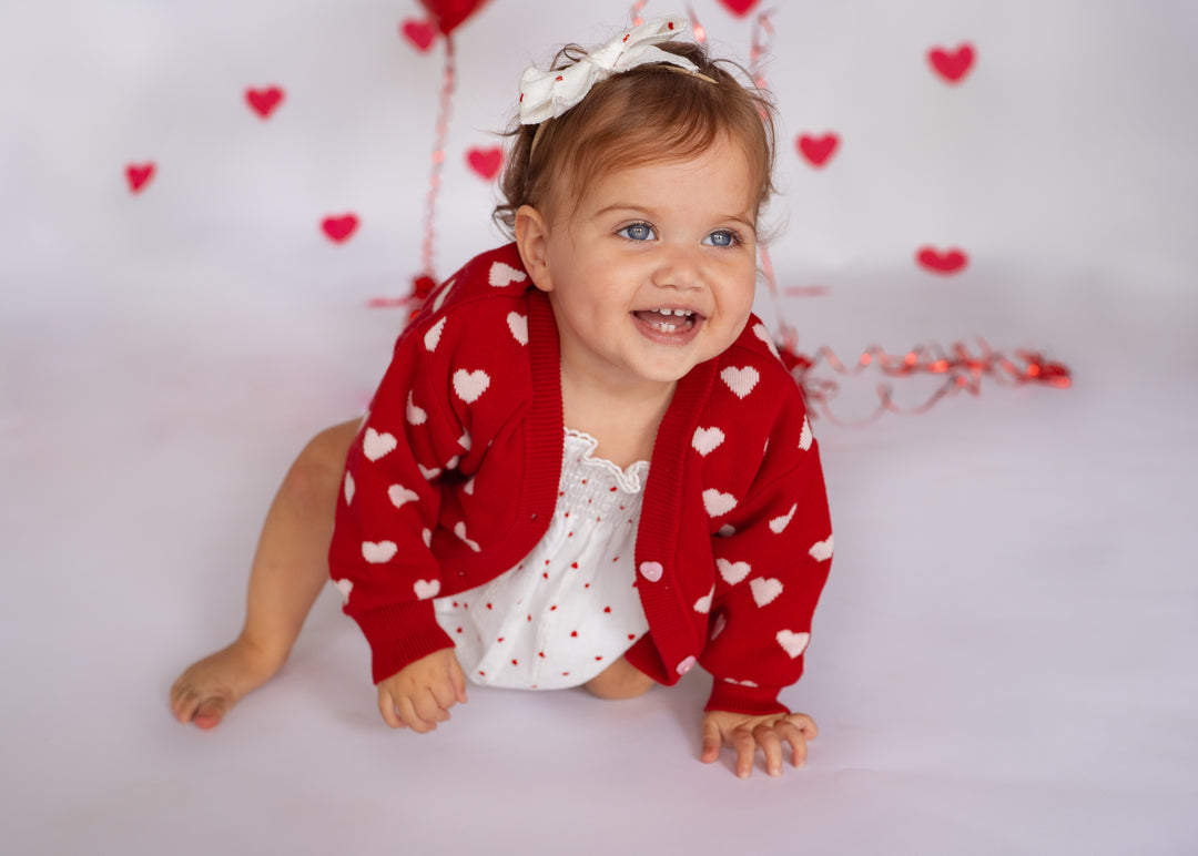 Knitted Cardigan | Red Hearts