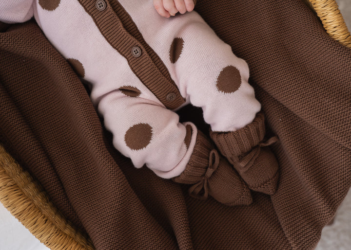 Knit Classic Romper | Pink Choc Polka