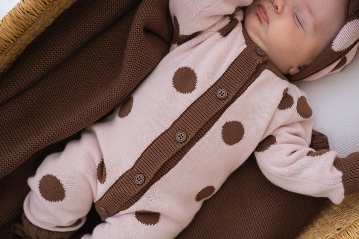 Knit Classic Romper | Pink Choc Polka