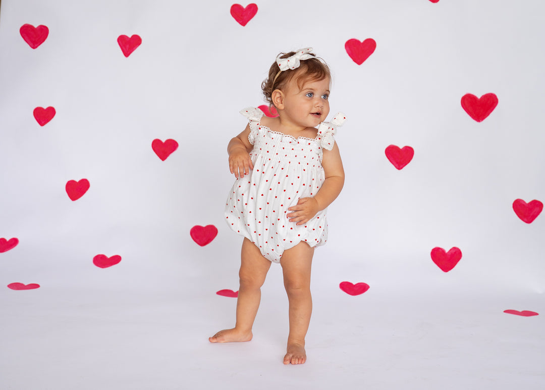 Tie Bubble Romper | Red Hearts Cotton