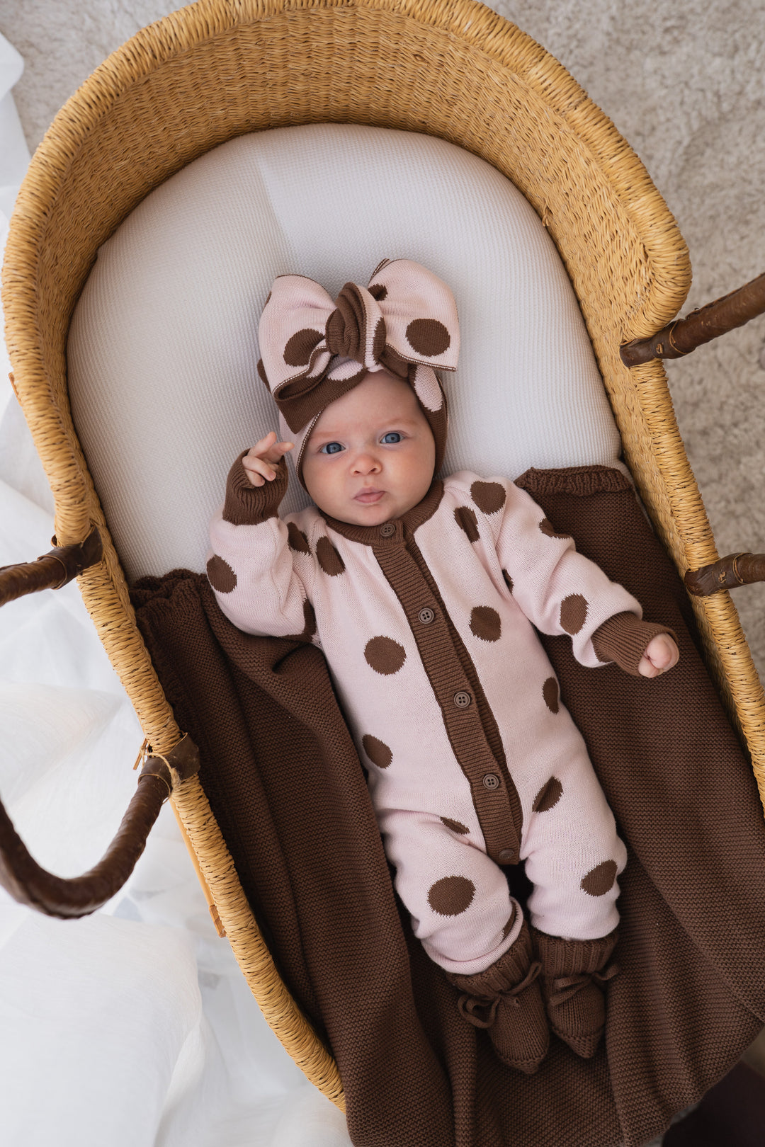 Knit Classic Romper | Pink Choc Polka