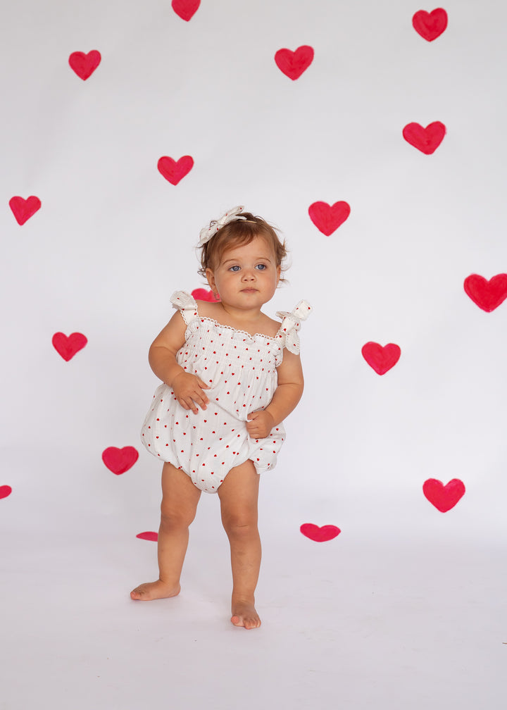 Tie Bubble Romper | Red Hearts Cotton