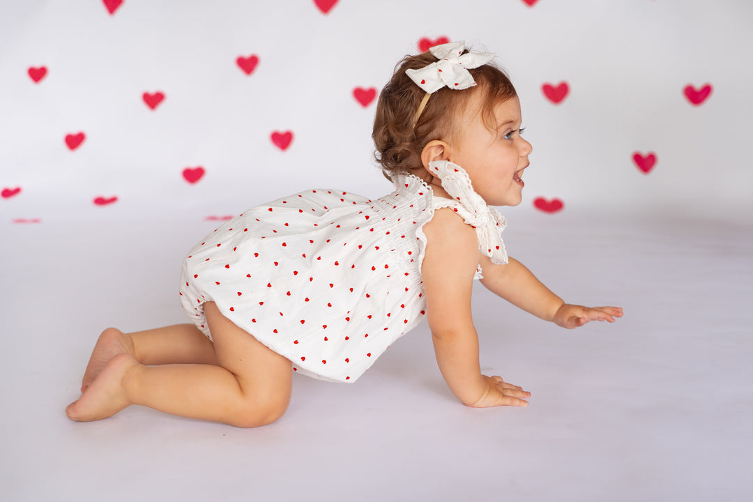 Tie Bubble Romper | Red Hearts Cotton