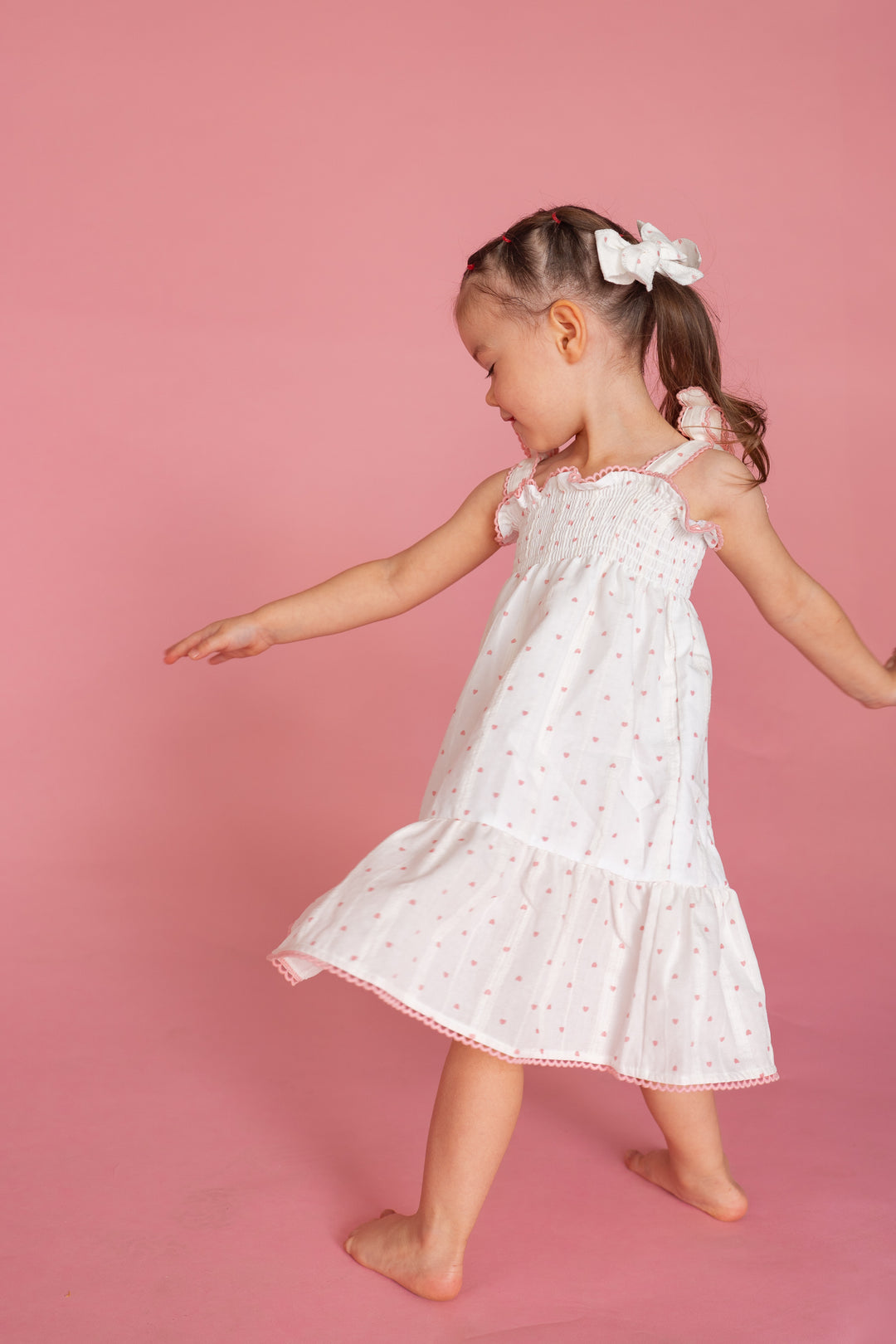 Tie Summer Dress | Pink Hearts Cotton