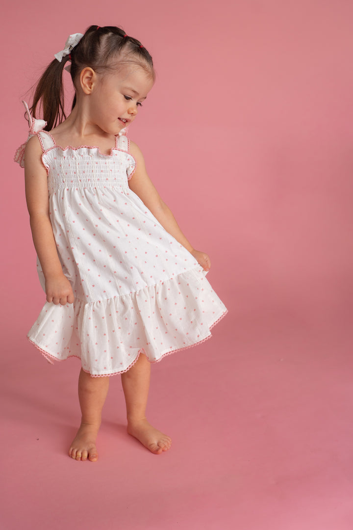 Tie Summer Dress | Pink Hearts Cotton