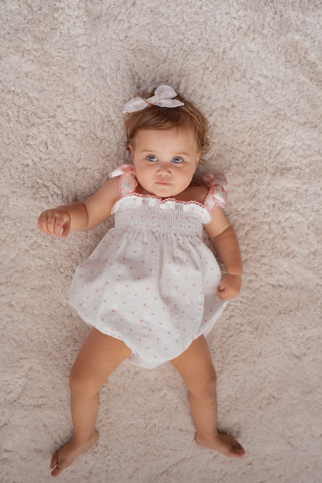 Tie Bubble Romper | Pink Hearts Cotton