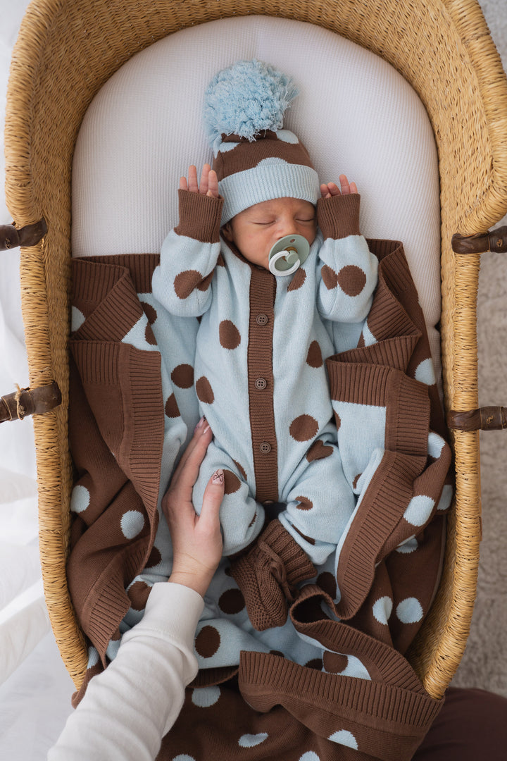 Knit Classic Romper | Blue Choc Polka
