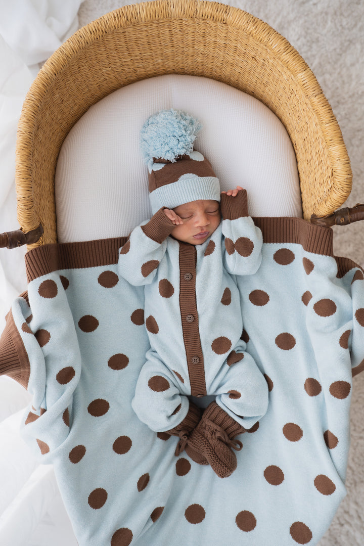 Knit Classic Romper | Blue Choc Polka