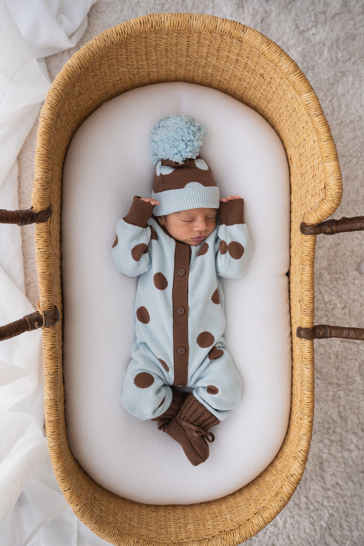 Knit Classic Romper | Blue Choc Polka