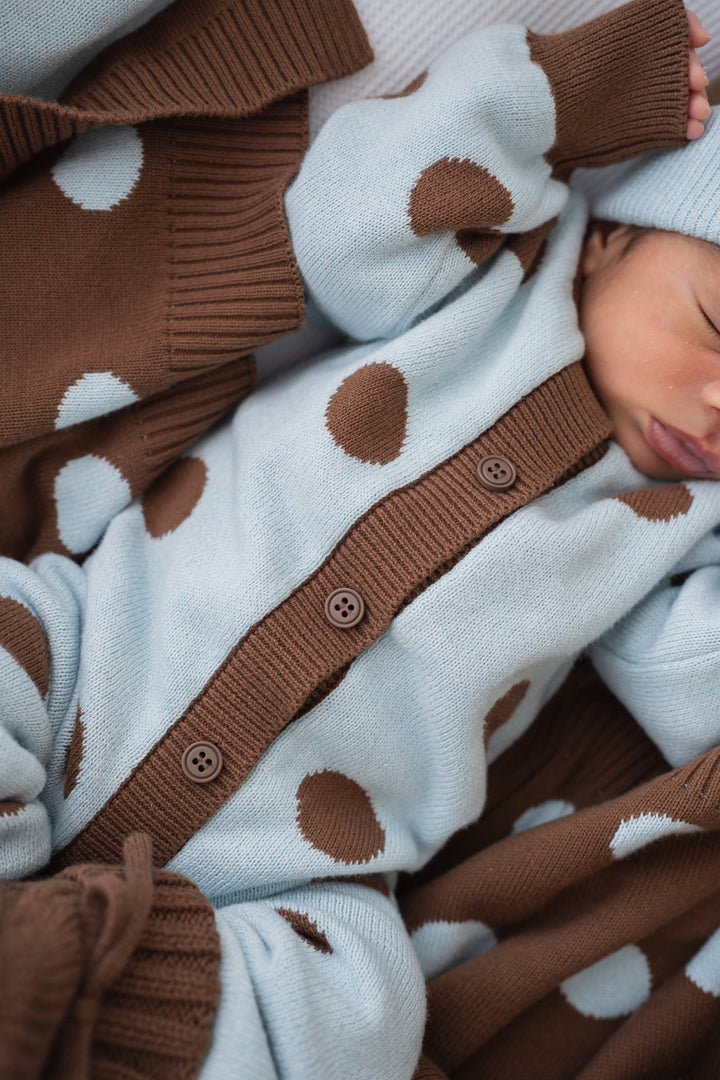 Knit Classic Romper | Blue Choc Polka