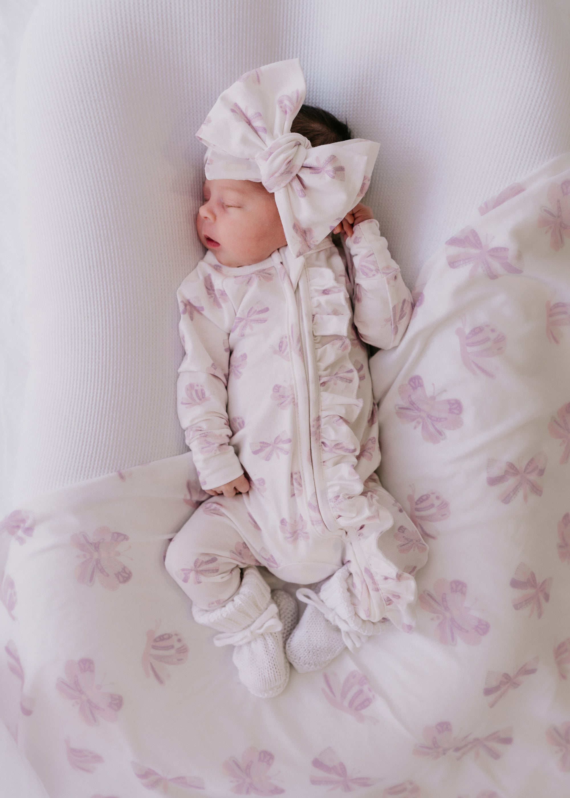 Frill Zip Romper | Lilac Butterflies – Little and Fern