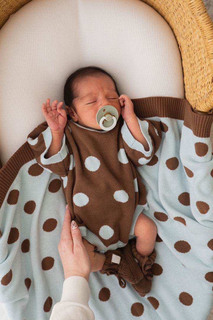 Knit T-Shirt Romper |  Choc Blue Polka