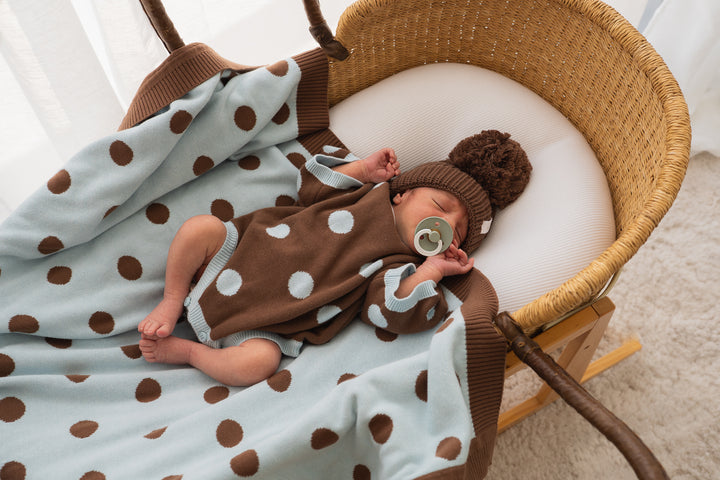 Knit T-Shirt Romper |  Choc Blue Polka