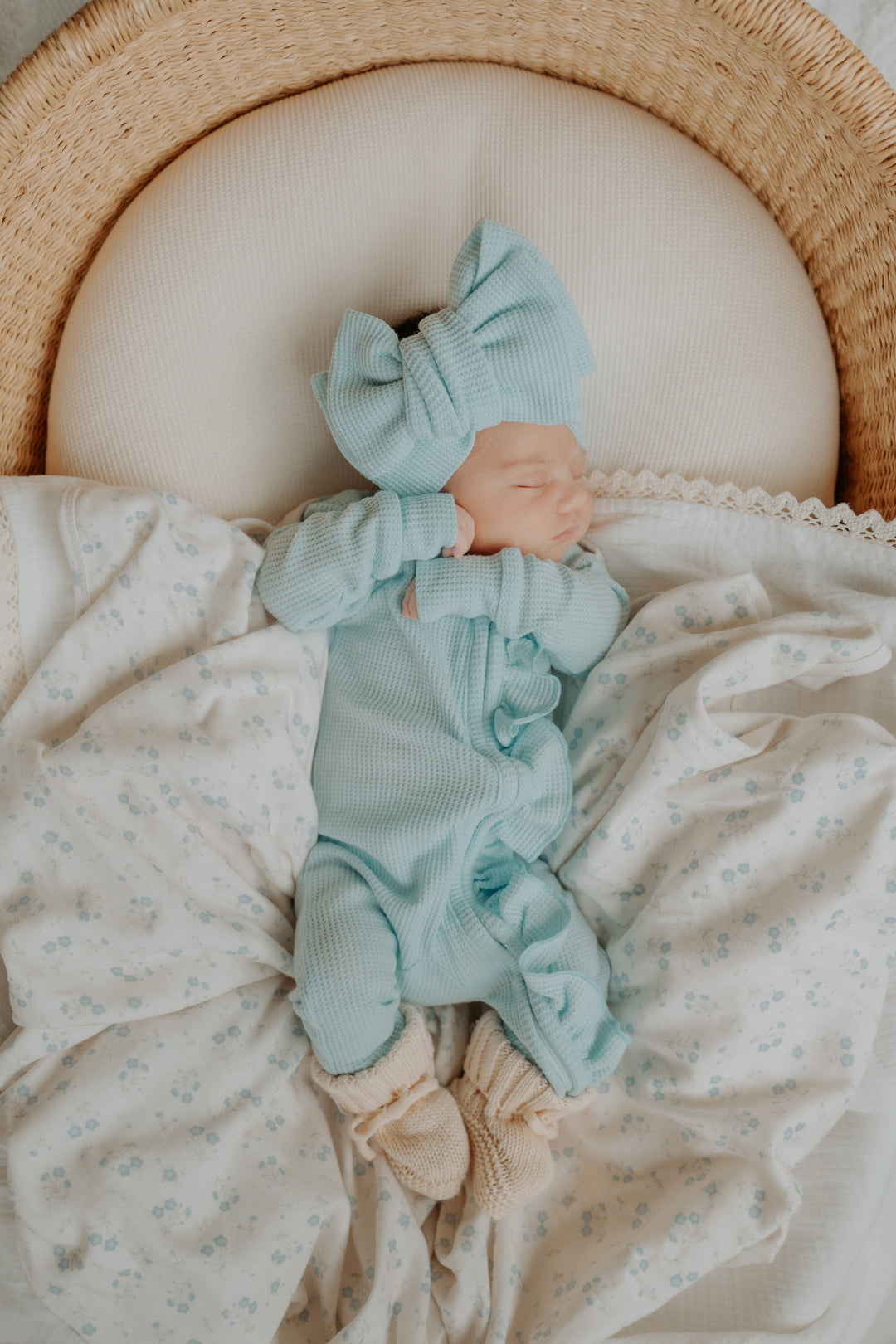 Frill Zip Romper | Baby Blue Waffle