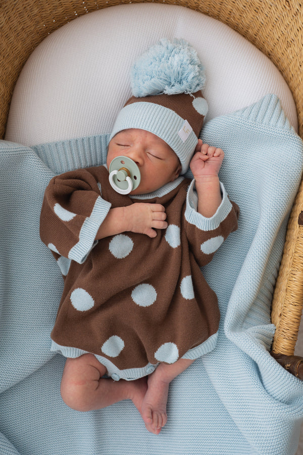 Knit T-Shirt Romper |  Choc Blue Polka