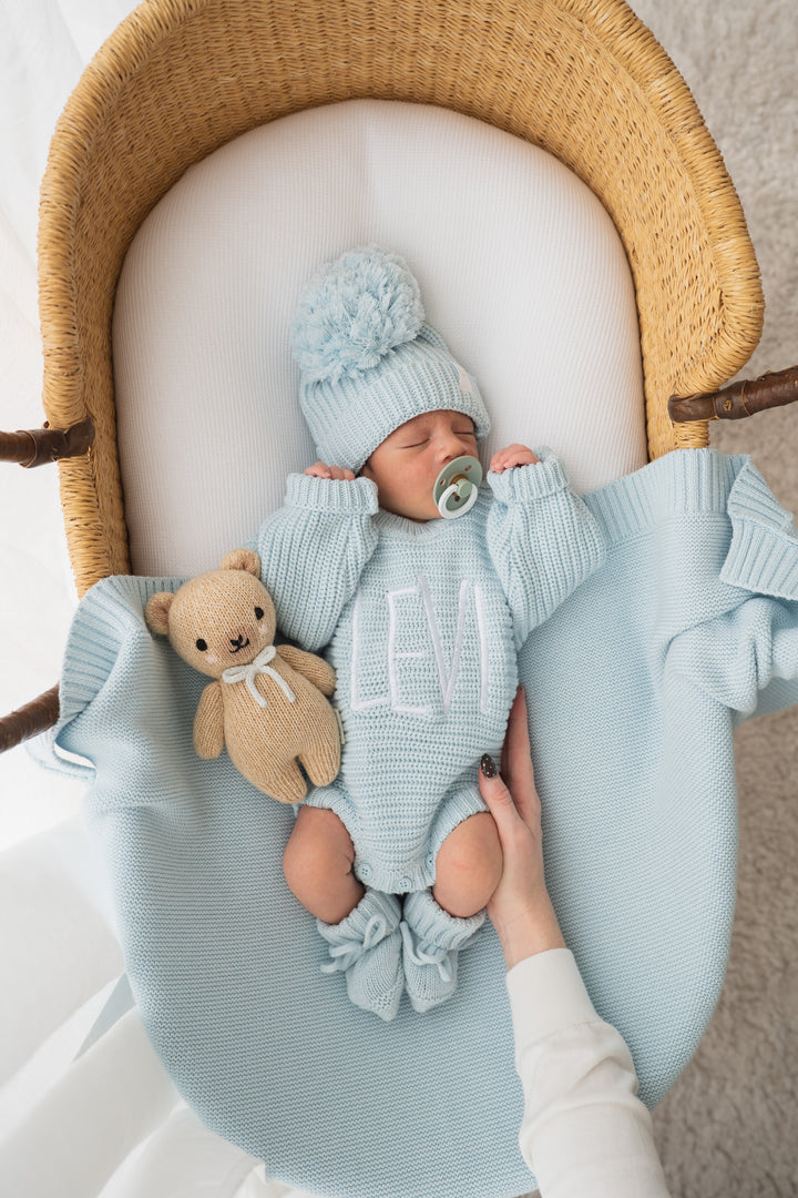 Chunky Knit Romper | Sky Blue