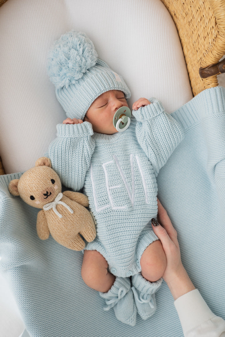 Chunky Knit Romper | Sky Blue