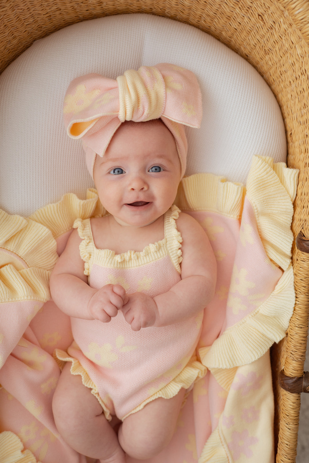 Knit Singlet Romper | Daisy Floral Lemon