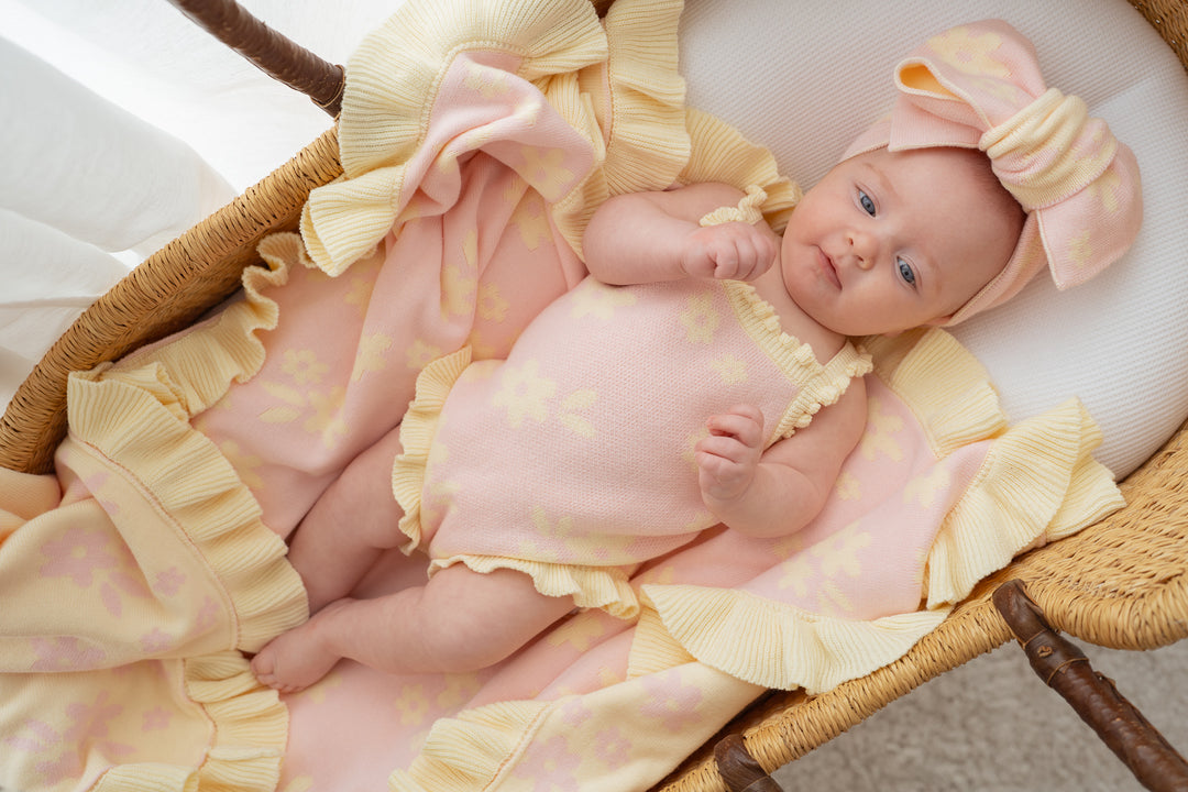 Knit Singlet Romper | Daisy Floral Lemon