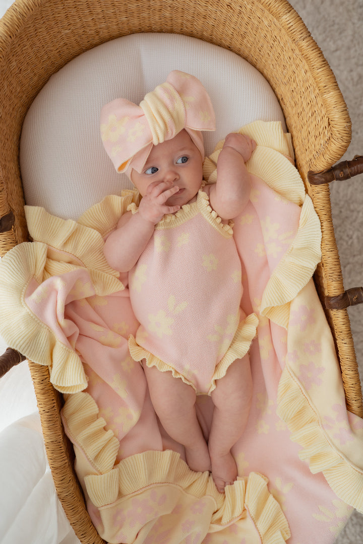Knit Singlet Romper | Daisy Floral Lemon