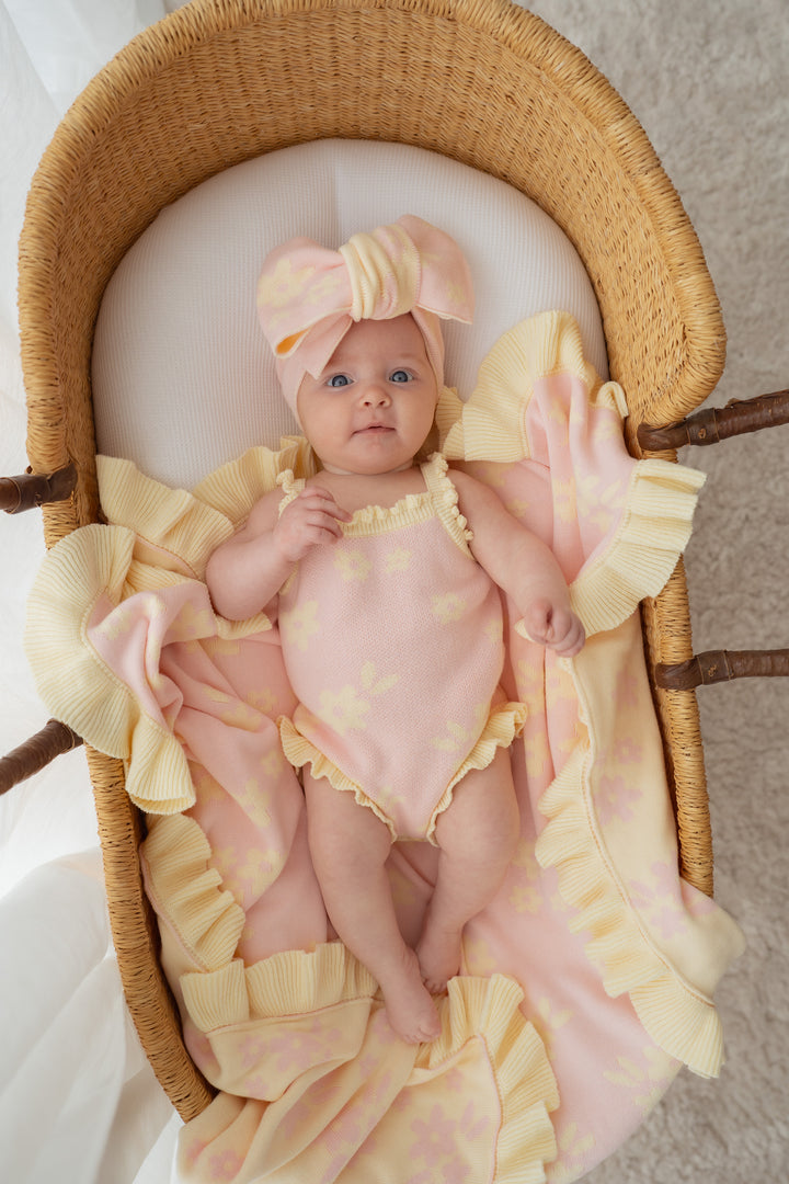 Knit Singlet Romper | Daisy Floral Lemon