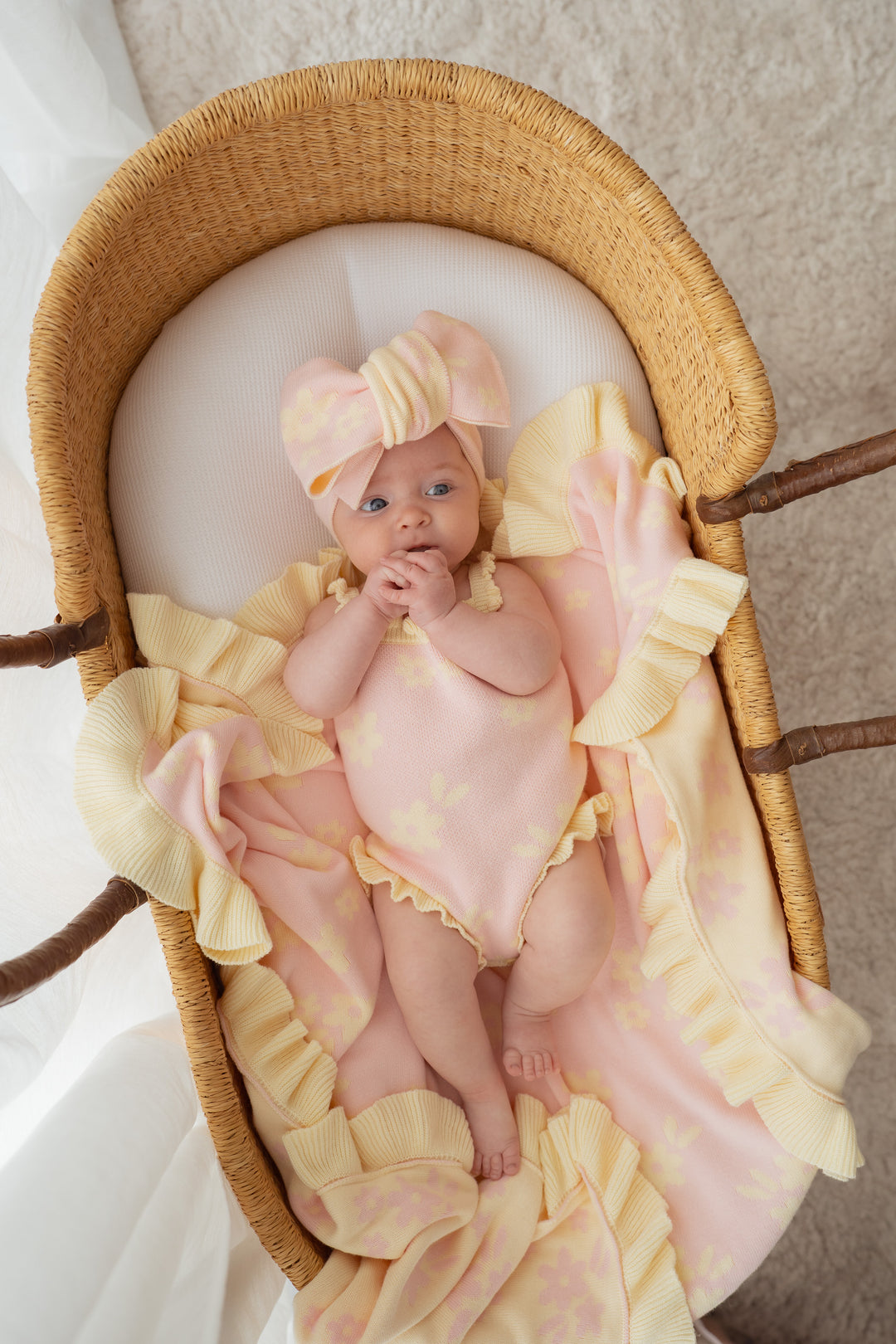 Knit Singlet Romper | Daisy Floral Lemon