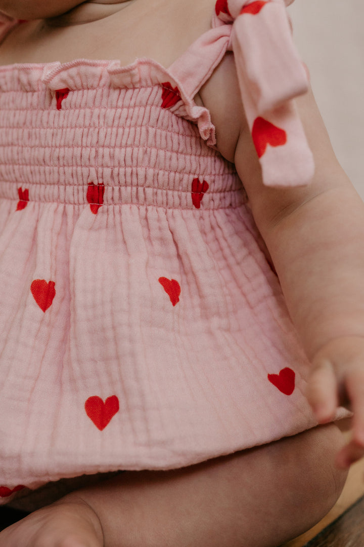 Muslin Romper | Red Hearts