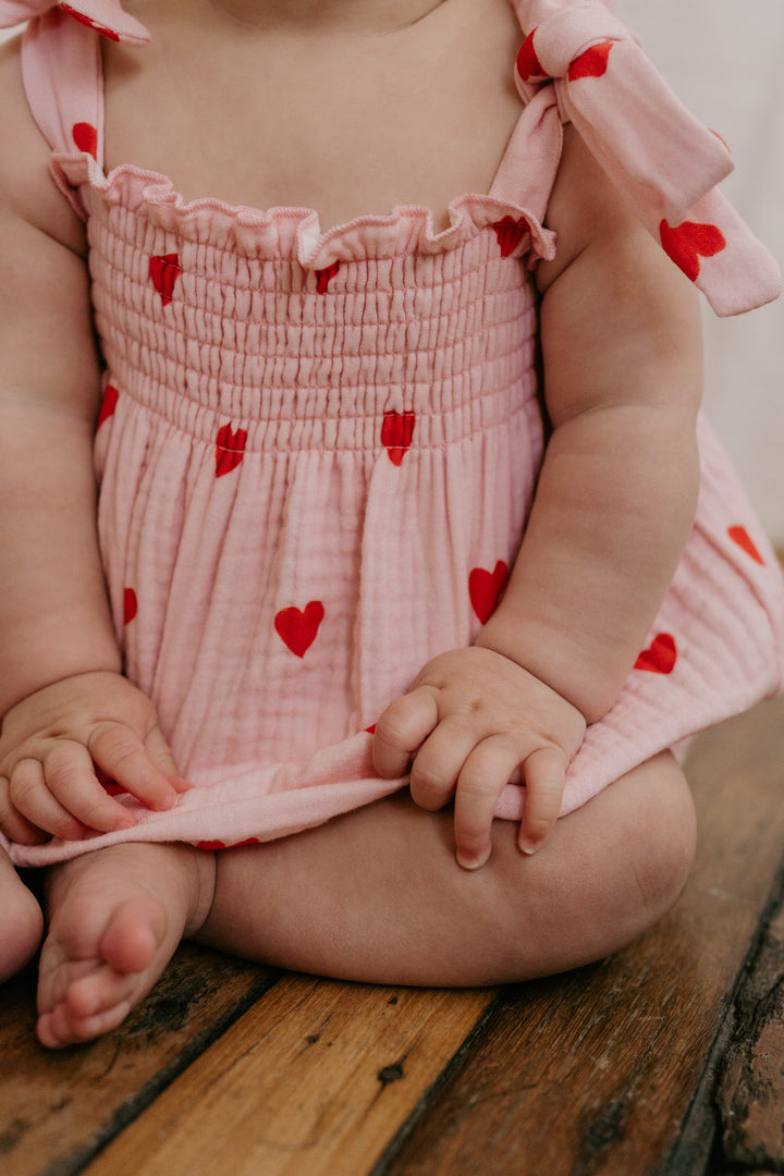 Muslin Romper | Red Hearts